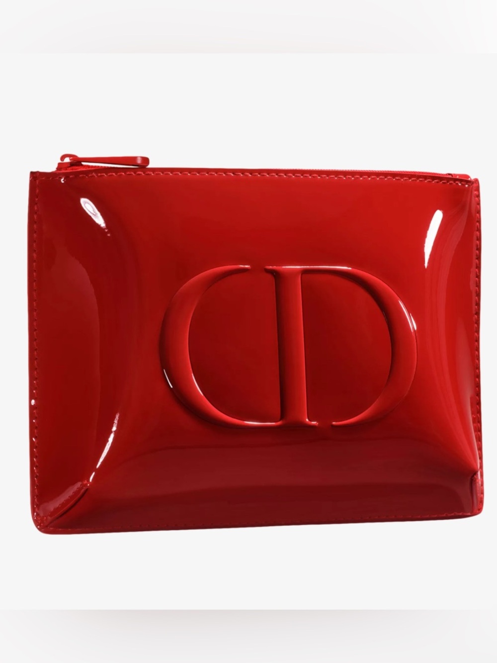 Authentic Dior Vibrant Red Glossy Makeup Cosmetic Bag / Clutch/Mini Bag